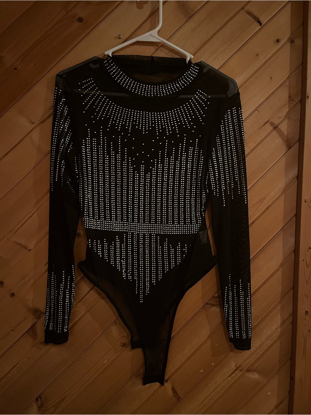 Black Long-Sleeve Rhinestone Bodysuit